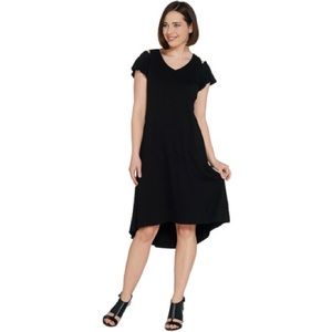 H by Halston Knit Crepe Dress with Cutout Detail Black Petite Medium A308103